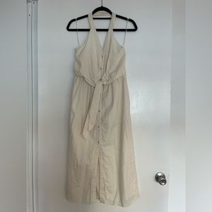 Zara Linen Cream Button Down Halter Dress